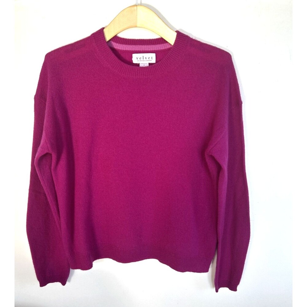 Velvet by Graham & Spencer 100% Cashmere Women Brynne Crewneck Sweater Magenta S